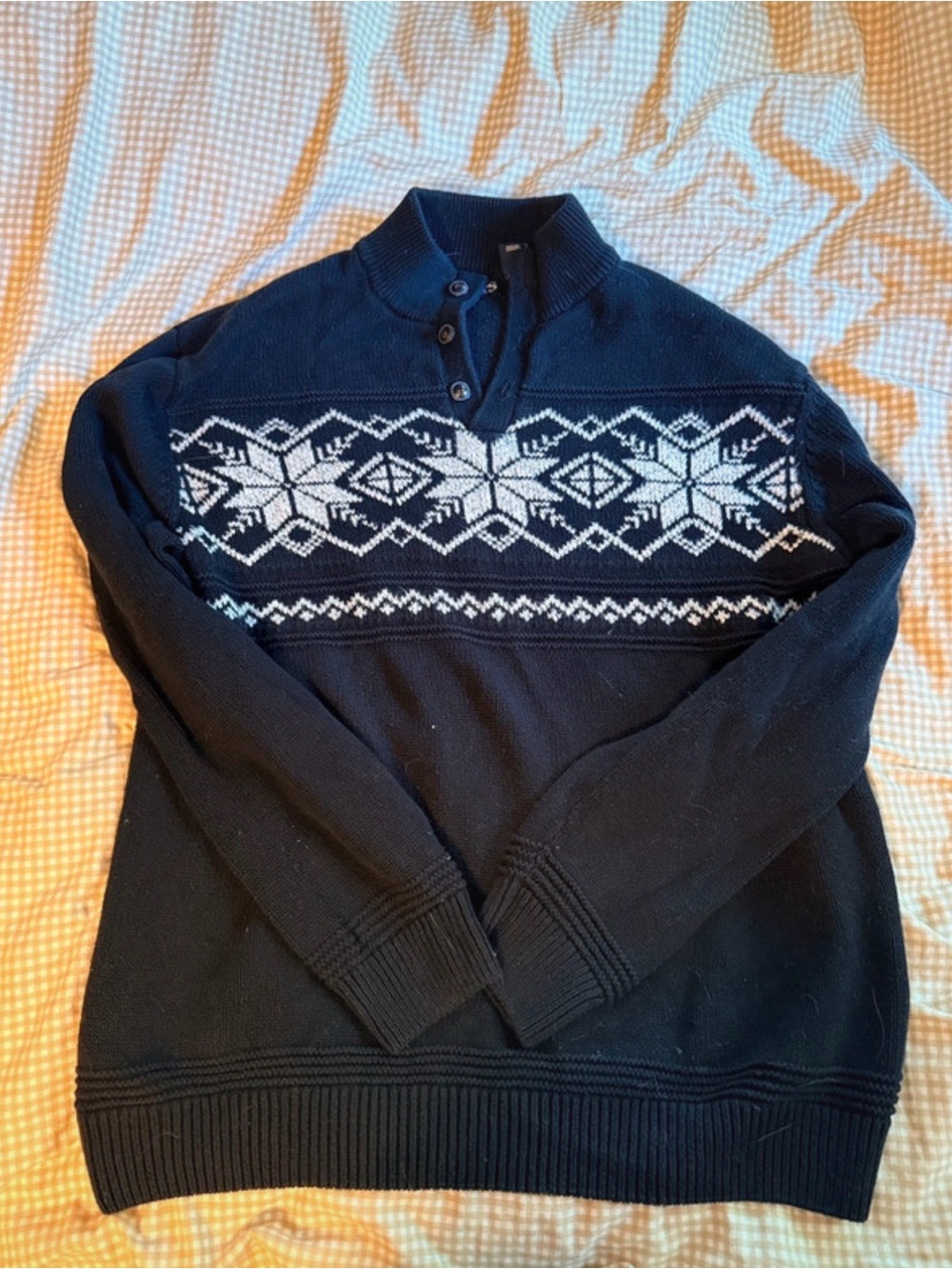 Chaps Men’s XXL Black Fair Isle Snowflake Nordic Mock Neck Sweater